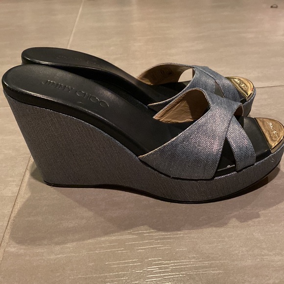 Jimmy Choo Shiny Denim RARE Wedges 🤍